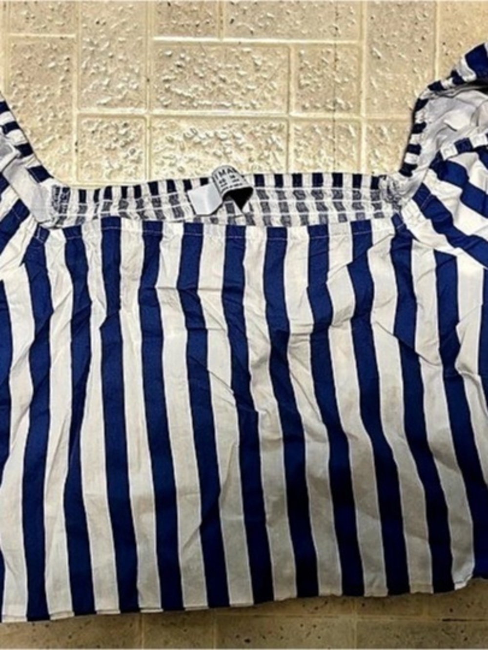 Primark Striped Puff Sleeve Crop Top in Blue & White Size 14